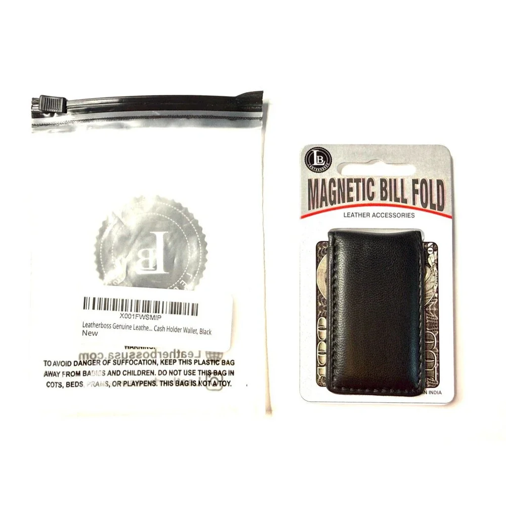 Genuine Leather Money Clip – Strong Magnetic Cash Holder for Men - Black